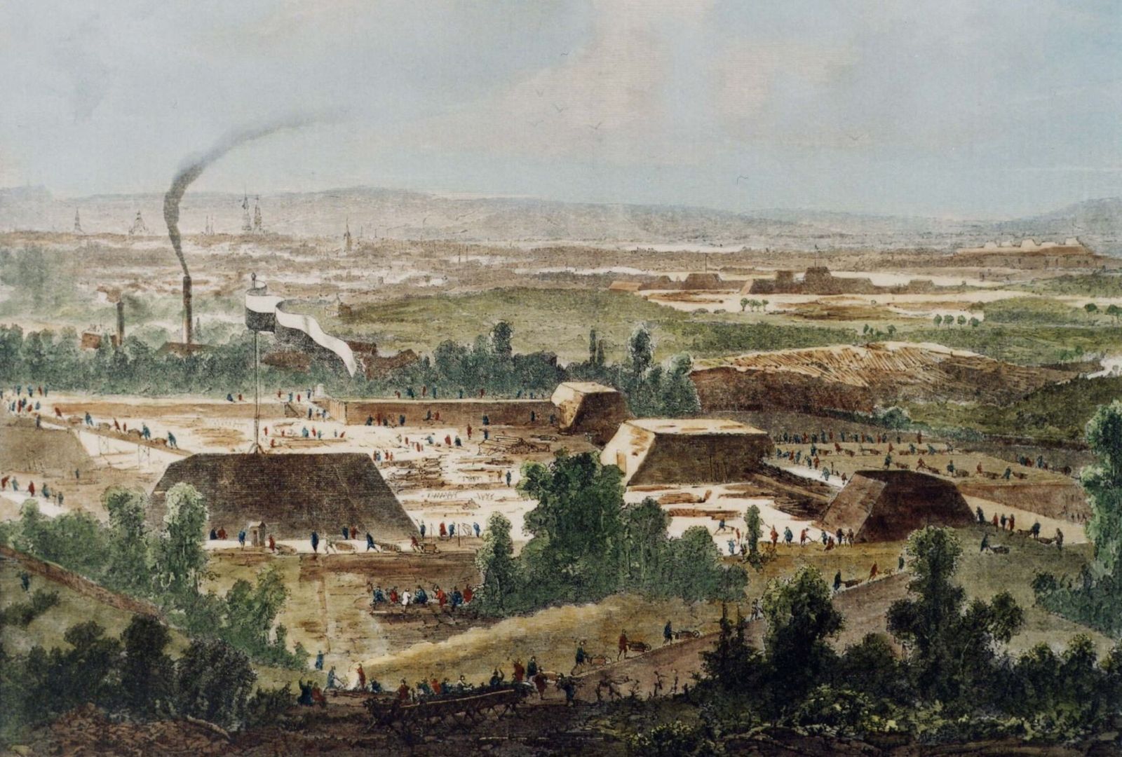 Abb10-Schanzenbau rechtselbisch, Leipziger Illustrierte Zeitung 1866, nachtr&auml;glich coloriert